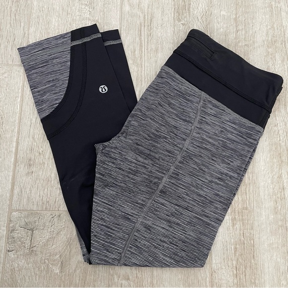 Lululemon Athletica Inspire Crop II Legging, Black & Gray Stripe Pattern, Size 6 - Picture 1 of 12